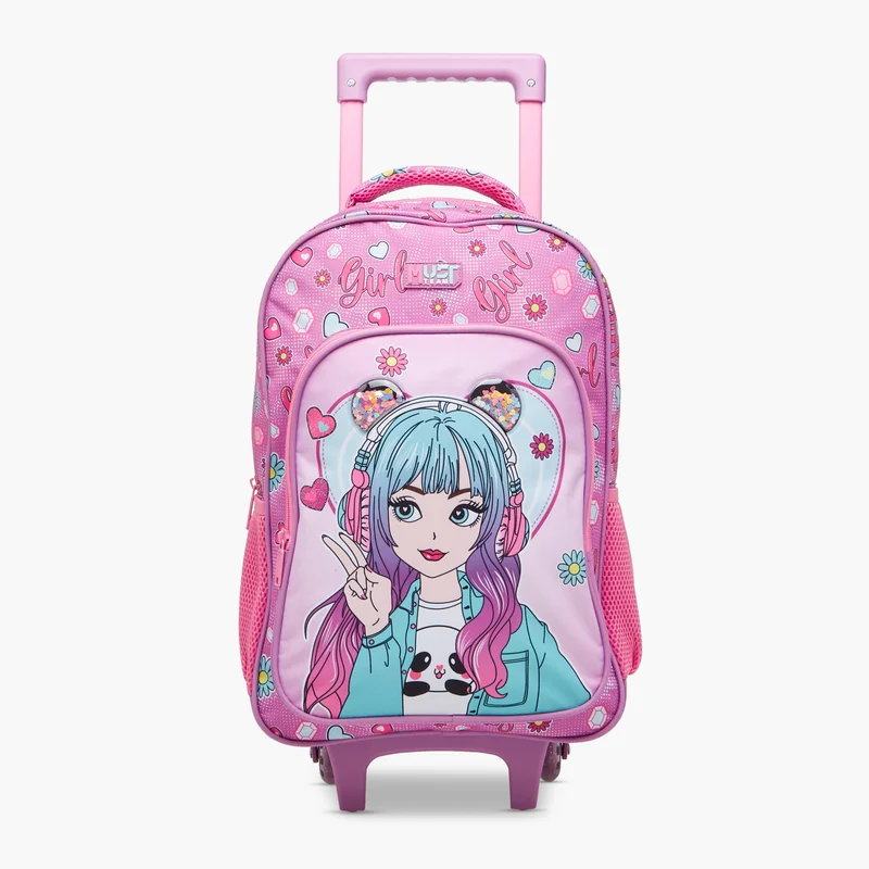 ماست MUST Girl Print Trolley Backpack with Lunch Bag and Pencil Pouch - 43x30x13 cms